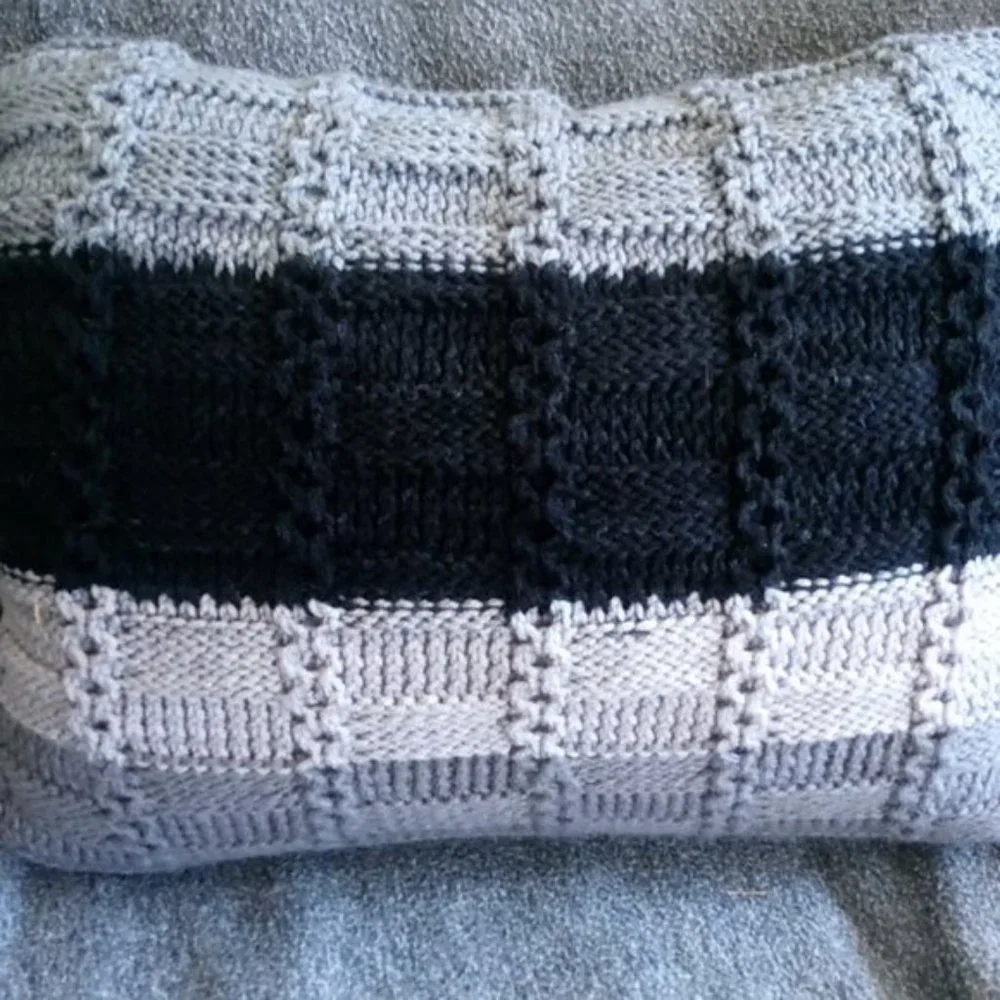 Hand Crafted Knit Throw Pillow Black & Gray Ombre Owl Designer Sofa Couch